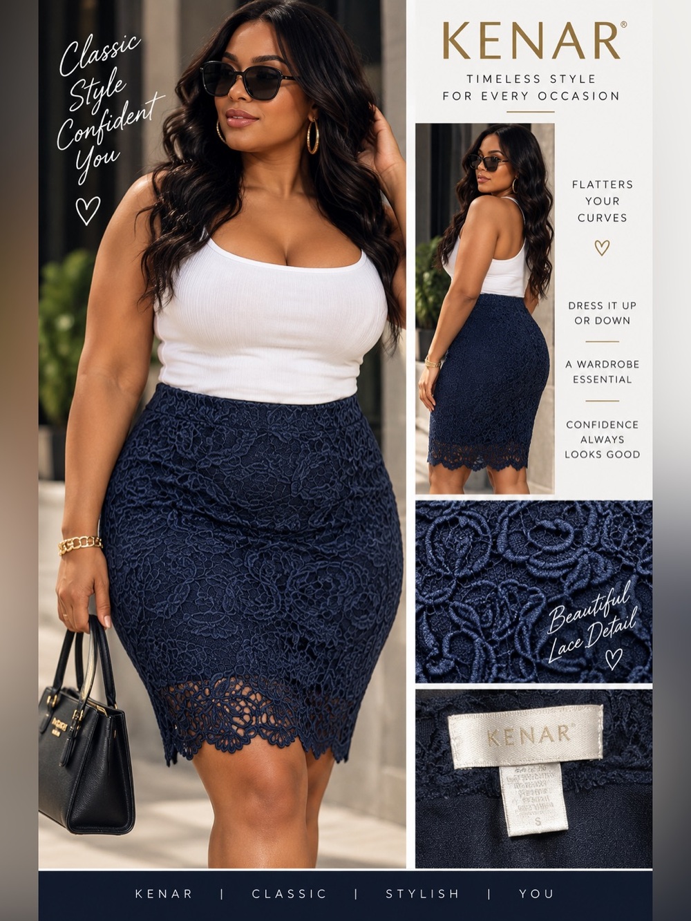 Kenar Women's Navy Lace Pencil Skirt size small